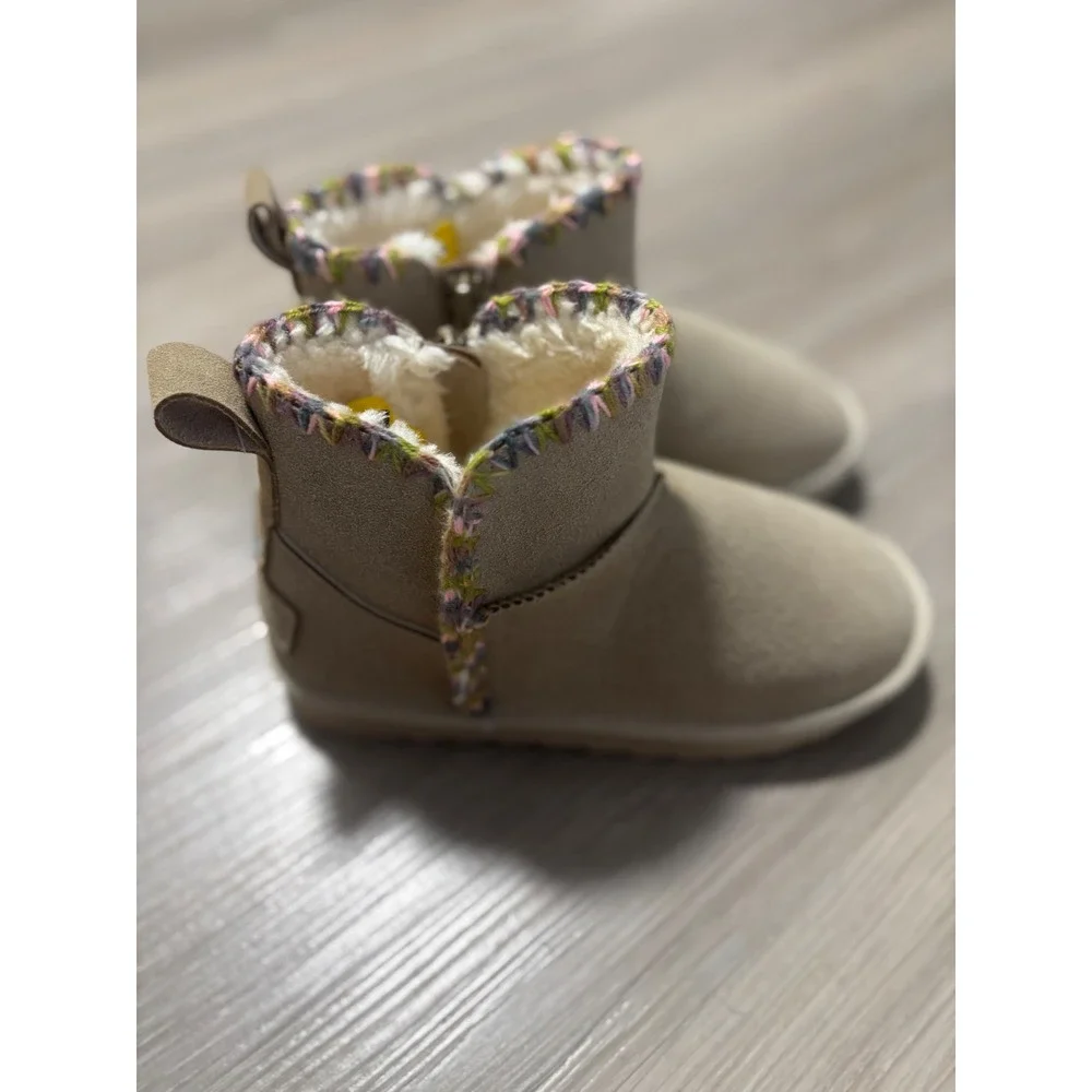 MIA Girl Bekha Tan Suede Faux Fur Lined Ankle Boots Kids Size 1M LGK1050MG